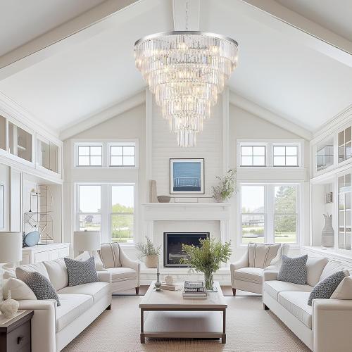 Chrome Crystal Chandelier Large 36 Modern Round Staircase Chandeliers 22 Lights 7-Tier Luxury K9 Crystal Ceiling Pendant Light Fixture for Tall Ceiling Living Room Foyer