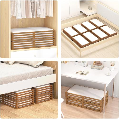 Bamboo Under Bed Storage Containers- Underbed Organizer with Wheels with Large Capacity Dust Bag,Sturdy Wood Rolling Under Bed Shoe Storage Organizer Drawer 2 Packs (Walnut, Long)