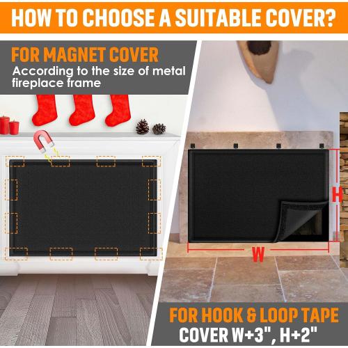 Magnetic Fireplace Cover, Fireplace Blocker Blanket Stops Overnight Heat Loss, Adjustable Fire Place Draft Stopper Save Energy, Fireplace Insulation Black 39 W x 32 H