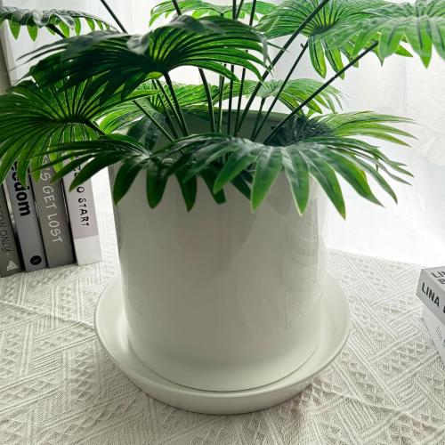 1 Pack Plant Saucer Pot Trays 14 Inch, Deep Plant Saucers Water Catcher Tray for Indoor & Outdoor Planters,Bird Bath Durable Ceramic Plant Tray for Flower Pot （14 inch White）
