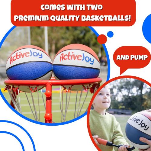 Activejoy- 4 Hoop Basketball Set - Toddler Basketball Hoop Indoor - Outdoor Play Preschool -  3 Years Old Toy. Includes 2 Balls and air Pump