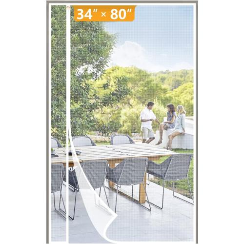 Yotache White Reversible Left Right Side Opening Screen Doors with Magnets Fits Door Size 34 x 80, Reinforced Sewing Magnetic Mesh, Actual Screen Size 36 x 81