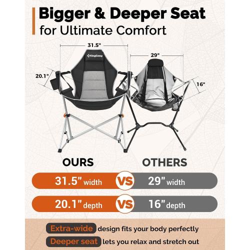 KingCamp Hammock Camping Chair, 400lbs Heavy Duty Swing Chairs for Adults | Portable Camp Chair, Oversized Folding Rocker, 10.3lbs Aluminum Frame, Adjustable recline for Outdoor Beach Patio RV Sport