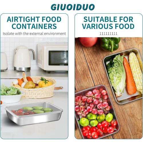 GIUOIDUO stainless steelFood Storage Containers setsstorage box with lidfreezer FrozenKitchen tray with lidOven plateSide dish plate Freezer & Dishwasher Safe