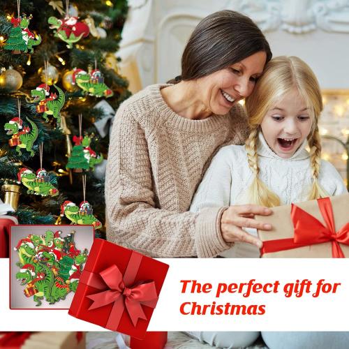 BBTO 40 Pcs Christmas Dinosaur Ornaments Christmas Tree Topper Ornaments Wood Decorative Hanging Dinosaur Wooden Decors for Tree Xmas Party Holiday Decoration
