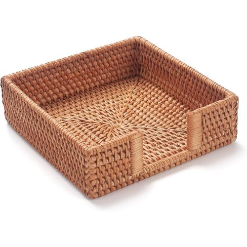 Rattan Napkin Holder Square, Napkin Holders for Paper Napkins, 7.5 x 7.5 x 2.5, Wicker Napkin Tray, Woven Guest Towel Holder for Restaurant/Kitchen/Bathroom Napkin Holder for Table