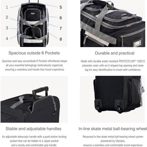 Olympia U.S.A. 33 inch Jumbo Size 8 Pockets Wheeled Rolling Duffel Bag Water Resistant Luggage Lightweight Travel Suitcase with Retractable Handle