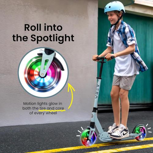 AERO MOBILITY Big Wheel Kick Scooter for Kids 6-12, Teens & Adults | Light Up Wheels | Hand Controlled Brake | Shock Absorption | Rubber Deck Mat | Foldable & Height Adjustable