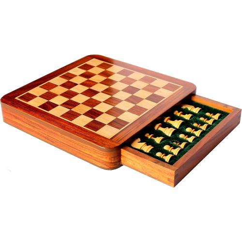 Wooden Chess Board Game Set with Magnetic Pieces (12 x 12 Non-Folding with Drawer)