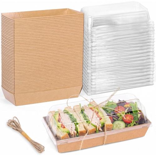 VGOODALL 48PCS Charcuterie Boxes, To Go Food Container Small Paper Bakery Boxes Treat Box with Clear Lid for Sandwich Dessert Cake Slice