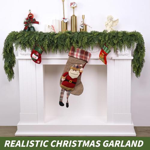 3 Pcs 6FT Christmas Cedar Garland Artificial Realistic Faux Green Cedar Pine Garland Real Touch Christmas Garland for Xmas Home Decoration Indoor Stairs Railing Fireplace Outdoor