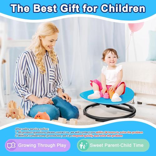 Sensory Spinning Chair for Autistic Kids, Sensory Room Must Haves Sensory Swivel Chair, Sit and Spin Autism Toys for Kids, Training Body Coordination, Metal Base, Non-Slip Design, Blue