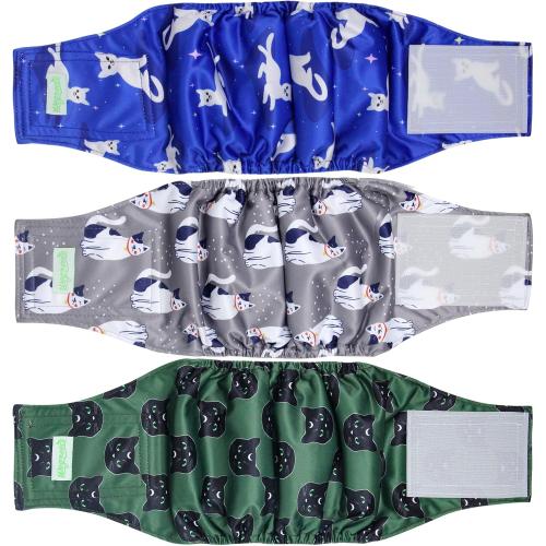 Size S wegreeco Washable Male Dog Belly Band (Stylish Pattern)- Pack of 3 - Washable Male Dog Belly Wrap, Dog Diapers Male (Cool & Sweet Cat)