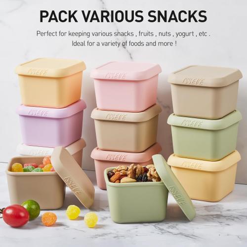 ISSEVE 8Pack 6oz Silicone Snack Containers for Kids with Lids, Reusable