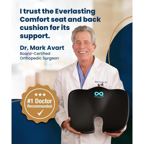 Everlasting Comfort Doctor Recommended Memory Foam Seat Cushion for Office Chairs & Car - Ergonomic Office Desk Accessories - Cushions for Tailbone Pain Relief, Sciatica (Black Airflow Lumbar, Large)