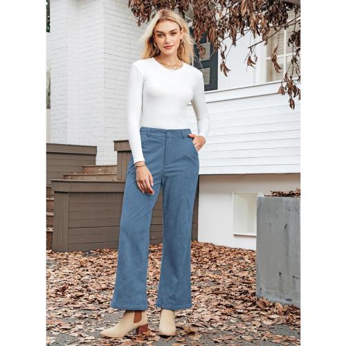 Size L.... Corduroy Wide Leg Pants Woman High Waisted Fall Business Casual Elastic Waist Loose Trendy Trousers with Pockets