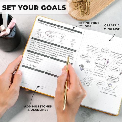 Clever Fox 13-week Ultimate Achiever's Daily Goal Planner, Amber Yellow | Undated 90-day goal workbook, daily, weekly and monthly layouts, Hourly schedule, Affirmations, Habit tracker, Hardcover, A5