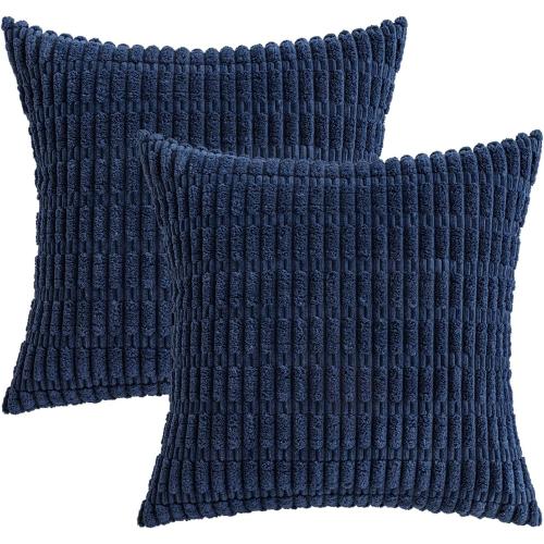 MIULEE Corduroy Decorative Throw Pillow Covers 18x18 Navy Blue Pack of 2