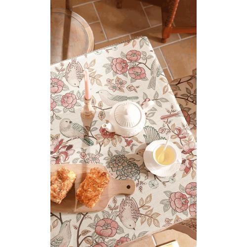 Size  67 Color Pink patdrea Designer Pink Linen Table Cloth for Rectangle Table,Vintage Floral with Birds Pattern Decorative Tablcloth,French Table Cover for Kitchen Dining,Thanksgiving,Christmas,