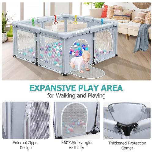 OCATO Baby Playpen: Foldable Playpen for Babies and Toddlers Large Play Pen Portable Playpen Fence Indoor Outdoor Kids Safety Area Travel Play Yard with 1 Storage Bag 4 Handlers 50 Balls (50 × 50)