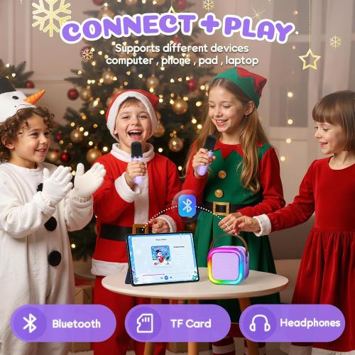 Mini Karaoke Machine for Kids, 2026 TOP Toys Birthday Gifts Ideas for Girls Ages 4, 5, 6, 7, 8, 9, 10, 12  Years Old, Portable MP3 Player with 2 Wireless Mics for Family Home Party
