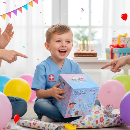 Meland Toy Doctor Kit for Kids - Pretend Play Doctor Set with Dog Toy, Carrying Bag, Stethoscope Toy & Dress Up Costume - Doctor Play Gift for Kids Toddlers Ages 3 4 5 6 Year Old for Role Play