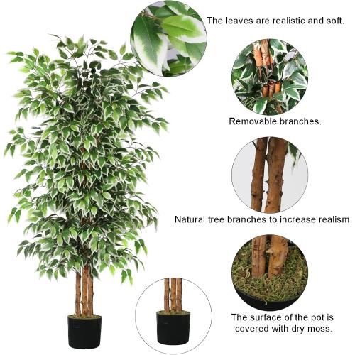 GTIDEA 6ft Artificial Tree Ficus, Tall Faux Trees Indoor with Natural Trunk and Fake Silk Tree Fake Plants for Home Spring Decor Living Room Outdoor Balcony House Office (Included Dried Moss)