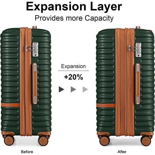 Green and Brown 4Pc Joyway Carry On Luggage Expandable Suitcase with Spinner Wheel, 4 Piece Hard Shell Luggage Set with TSA Lock(Green brown)