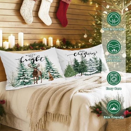 Lanpn Christmas Queen Pillowcase 20x30 Set of 2, White Forest Decorative Lumbar Pillow Cases 20 x 30 Long Rectangle Accent Queen Shams Throw Bed Pillow Covers Xmas Cushion Cover 2 Pack