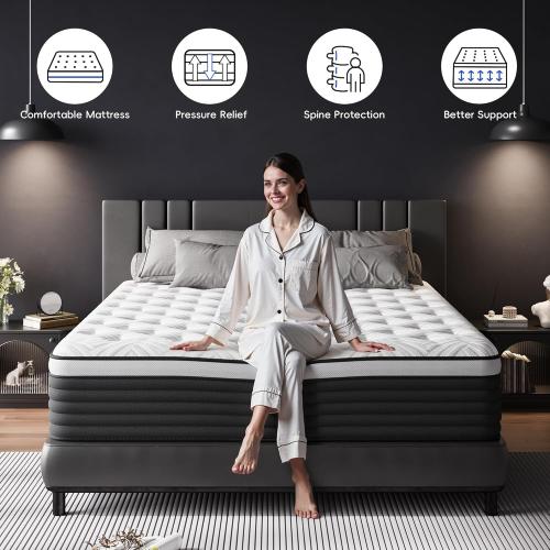 Twin Mattress, 12 Inch Hybrid Memory Foam Mattress in a Box, Pressure Relief for Back Support, Medium Firm, Individually Pocket Springs, 100-Night Trial & CertiPUR-US Certified, Twin Size, White