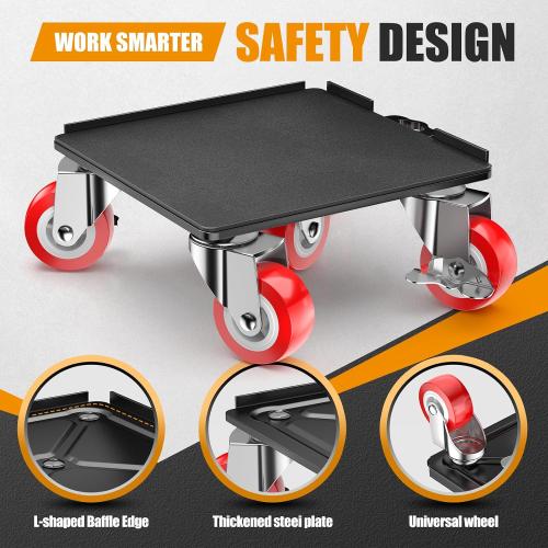 2000LBS Heavy Duty Furniture Dolly & Mover - 6.4 Carbon Steel Panel with 5X 360° Wheels, Non-Slip Sliders for Sofa, Piano, Appliances (Red)