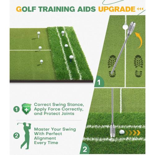 Premium Dual-Turf 5x4ft Golf Mat: Christmas Upgraded Golf Hitting Mat, Alignment & Angle of Approach Aid, Indoor/Outdoor Practice, Green,Ideal Golf Gifts