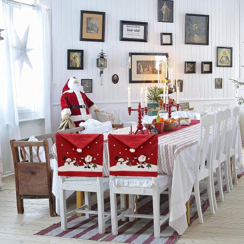 Phedrew 6Pcs Christmas Chair Covers Xmas Dining Chair Slipcovers Santa Hat Chair Back Covers for Christmas Banquet Holiday Festival Decor