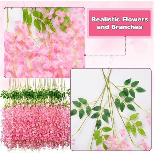 Alotiki Wisteria Hanging Flowers,50 Pack Fake Hanging Flowers,Wisteria Artificiales Garland for Home Wedding Arch Floral Party Garden Ceremony Outdoor Decor,3.6 Feet Long(50,Pink)
