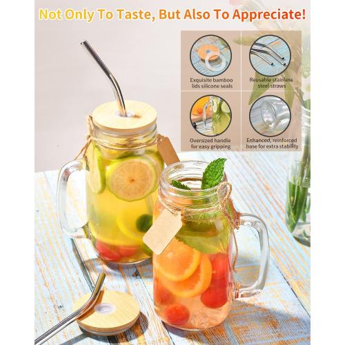 TANGLONG Mason Jar with Lid and Straw 24 oz Mason Jar Cups Set of 8 Glass Cups with Lids and Straws Mason Jars with Handle Drinking Glasses