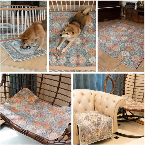 nunubaby Washable Pee Pads for Dogs, Stylish, Non-Slip and Leak-Proof Pee Pads. Reusable Potty Pads for Dogs for Crates and Floors.(Beige/Multi, 36 x72 )