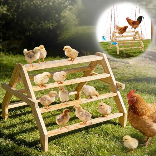 17 Extra Long Chicken Perch, 3-in-1 Chicken Roosting Bars with Swing, Natural Pine Wood Chicken Roost, Chicken Coop Accessory for Hens, Chicks, Parrots & Other Birds