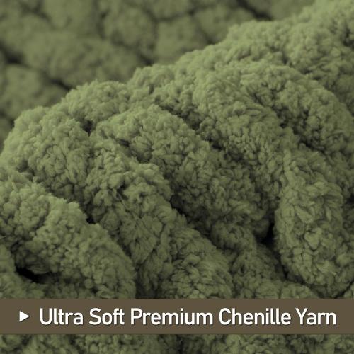 Size Large Color Green Chunky Knit Throw Blanket , 100% Handmade with Soft Chenille Yarn, 4.4lbs Thick Cable Knitted Blankets, Large Rope Knot Crochet Throws for Couch Sofa Bed Home Decor, Olive Green