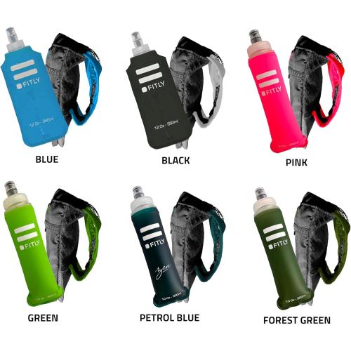 FITLY Running Handheld Water Bottle 12 oz Soft Flask - Hand Water Bottle For Runners, Hiking, Skiing & Outdoor Activity - Fits F2, F2, F3 & F4 Collapsible Flask - Hydration Holder with Pocket