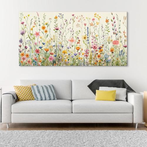 HPINUB Colorful Flower Framed Canvas Wall Art Set, Watercolor Daisy Floral Wall Decor, Wildflower Green Leaf Wall Painting, Multicolour Botanical Art Print for Living Room, Bedroom, Office - 20x40