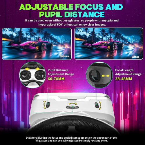 VR Headset for Smartphones with Bluetooth Controller, HD Aspheric Lens | Adjustable Focus & IPD | Universal 4.7-7 inch Phone Compatibility | Heat Dissipation Design