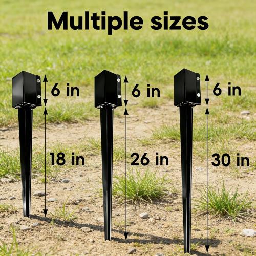 4 Pack 24'' Fence Post Anchor Ground Spike Metal Black Powder Coated 24 x 4 x 4 Inches Outer Diameter (Inner Diameter 3.5 x3.5 Inches)