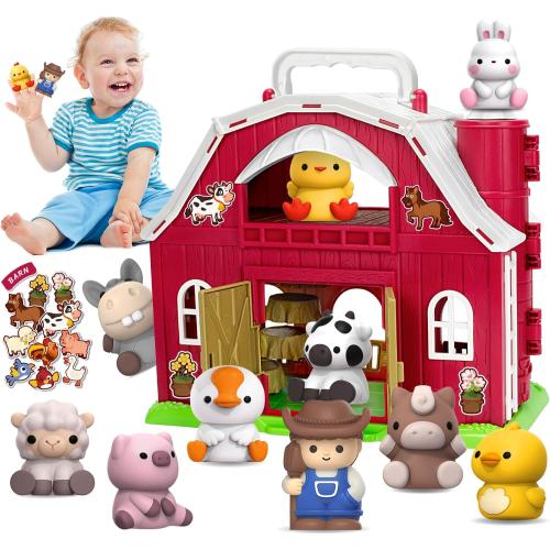 COLORFUL KIDS PLAYSET PAigybobo Farm Animals Big Barn Toys for 1 2 3 Year Old, Toddler Montessori Learning Toy, Farm Playset with Animal Figures and DIY Stickers, Christmas Birthday Gift for Baby Boys Girls Age 12-18 Months