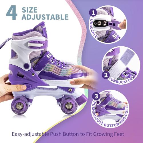 size 4 SULIFEEL Letter Adjustable 4 Size Kids Roller Skates for Girls and Boys, Beginner Skates All 8 Light up Wheels Sports for Indoor Outdoor