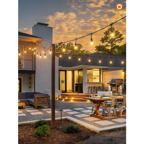Size 48ft  LED Outdoor String Lights 48FT with Edison Vintage Shatterproof Bulbs and Commercial Grade Weatherproof Strand - ETL Listed Decorative Lights for Patio Garden