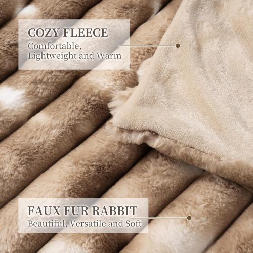 Throw Blanket for Couch - 60 x 80 Faux Rabbit Fur Throw Blanket Cozy Soft Warm Blankets for Bed Sofa Bedroom Living Room Fluffy Striped Blankets for Fall Winter, Home Decor, pink