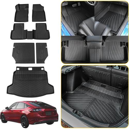 Floor Mats Compatible with 2022-2025 Honda Civic Hatchback Cargo Mat Liner TPE Trunk Mat Back Seat Cover Protector Kick Mat Civic Hatchback Accessories (Backrest Mats Trunk Mat Floor Mats)