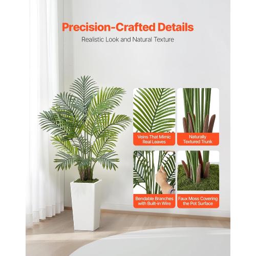 VEVOR Artificial Areca Palms 4 ft, 2 Pack Fake Palm Tropical Plants with White Tall Planter, Faux Floor Silk Plant in Pot, Large Tree for Home Office Living Room Decor House Warming, Indoor Outdoor