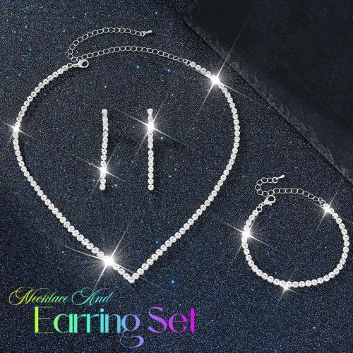 Unicra Rhinestone Bridal Wedding Jewelry Set Silver Necklace Earrings Bracelet Sets Prom Formal Costume Jewelry Sets for Women and Brides