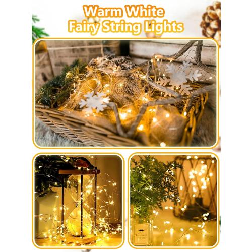 4 Pack 100 LED Fairy Lights Battery Operated with Remote, 33FT Waterproof Twinkle Lights with Timer & 8 Modes, Fairy String Light Outdoor Indoor for Bedroom Classroom DIY Christmas Decor (Warm White)